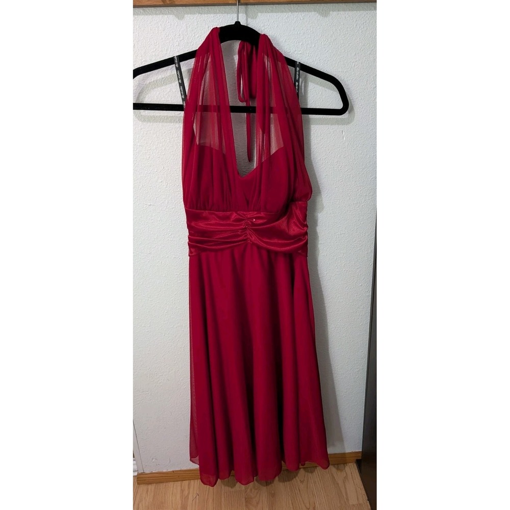 Studio Illusion Halter‎ Red Ruched Waist Dress Size L NWT  Chiffon David'sBridal